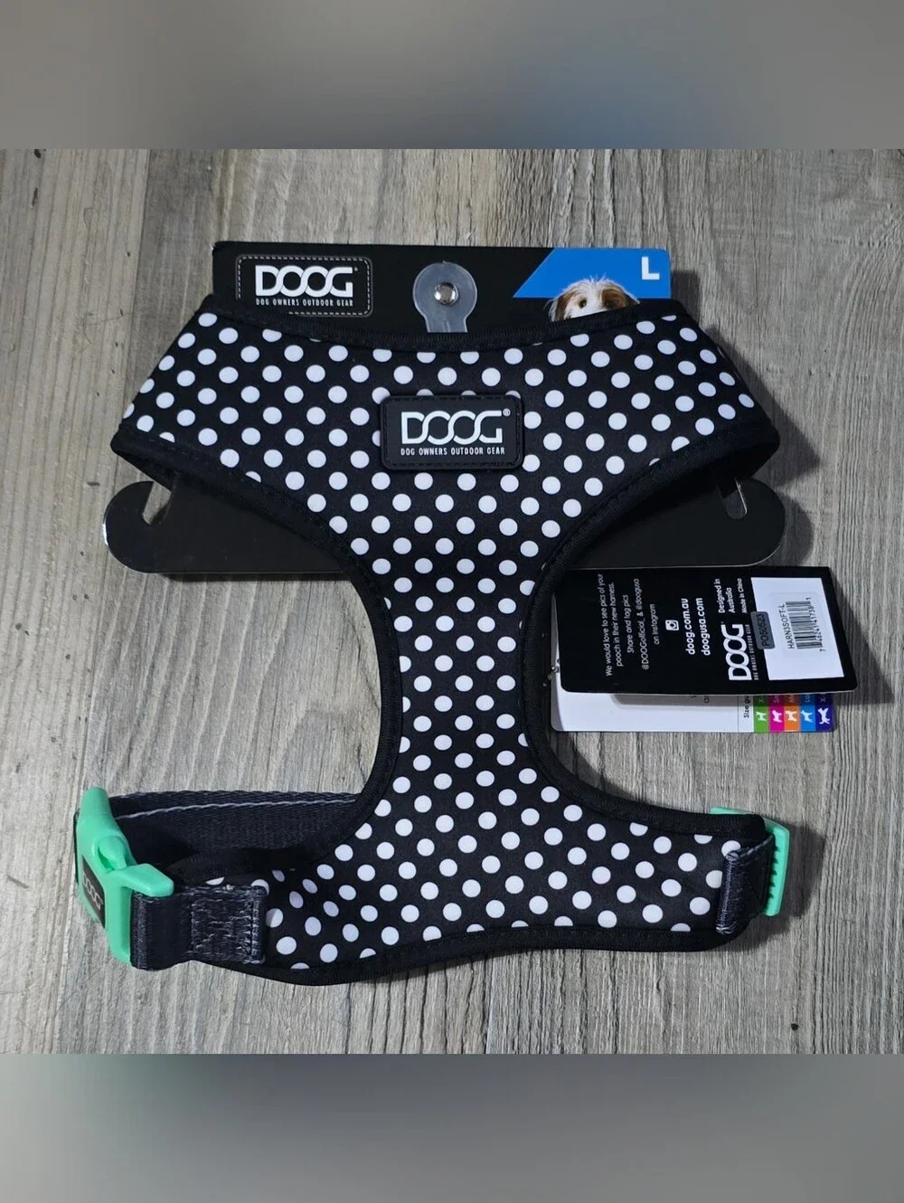 Black & White Polka Dot Dog Harness - Large